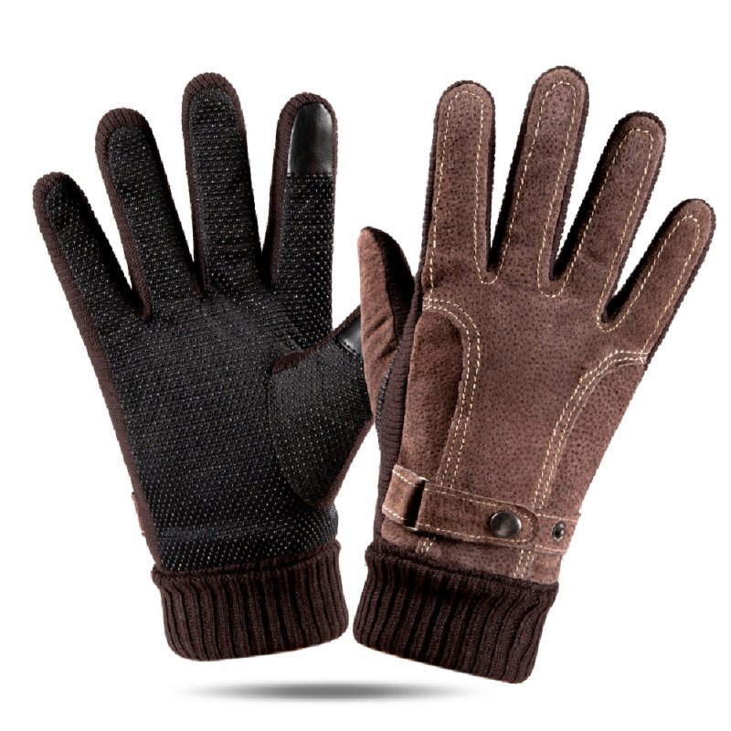 Leather Glove Winter Glove Winter Pigskin Glove Ride Bike  # pattern brown_One size