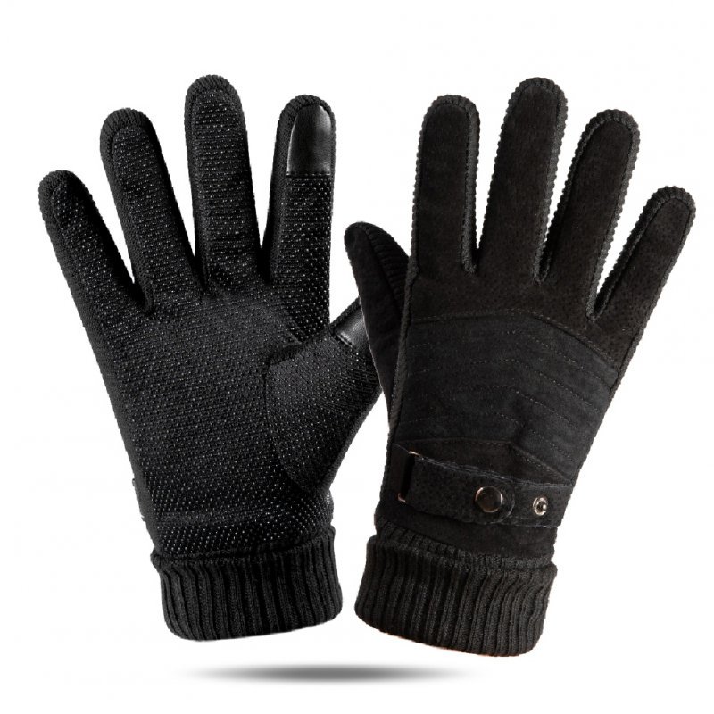 Leather Glove Winter Glove Winter Pigskin Glove Ride Bike  Pointed back black_One size
