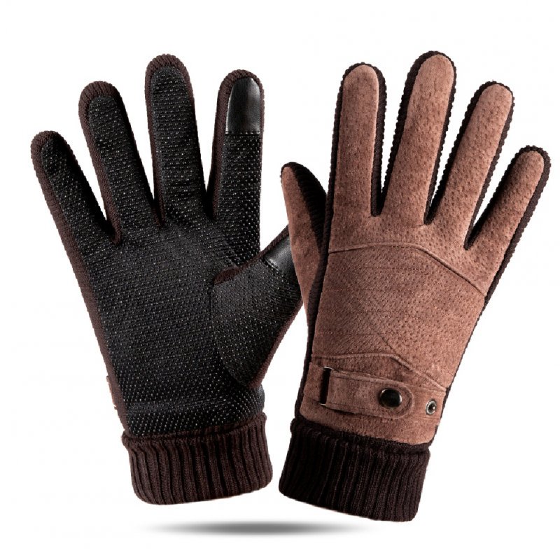 Leather Glove Winter Glove Winter Pigskin Glove Ride Bike  Pointed back brown_One size