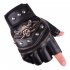 Leather Gloves Skeleton Motorcycle cross Racing Gloves Half Fingers Pirate skull rivet Punk Cycling Bicycle Gloves red One size