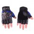 Leather Gloves Skeleton Motorcycle cross Racing Gloves Half Fingers Pirate skull rivet Punk Cycling Bicycle Gloves blue One size