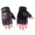 Leather Gloves Skeleton Motorcycle cross Racing Gloves Half Fingers Pirate skull rivet Punk Cycling Bicycle Gloves black One size