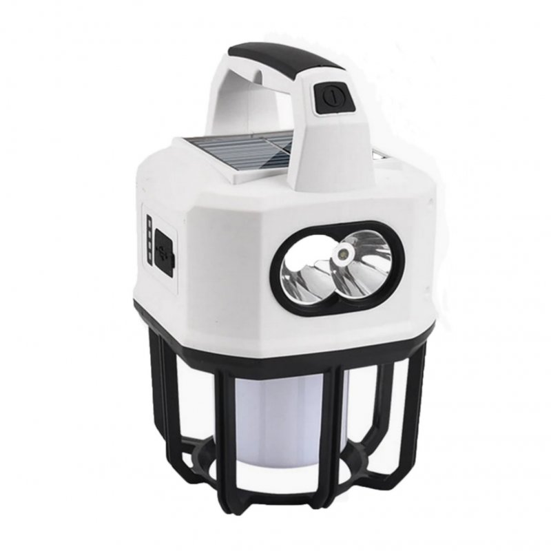 Led Camping Lanterns Solar Lights, Rechargeable USB Portable Light Flashlight With Built-in Handle, 8 Lighting Modes For Camping And Hiking White
