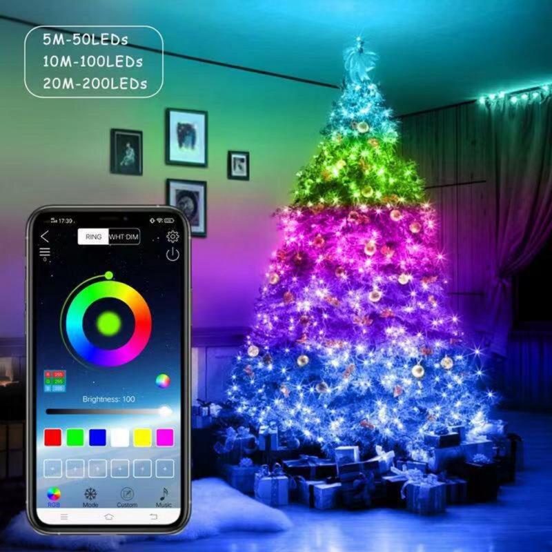 Led Christmas Tree Lamp Bluetooth App Controlled RGB Usb String Lights