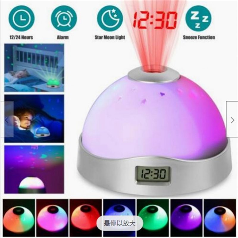 Led Digital Projector Alarm Clock 7 Color Changes Multi-color Night Light Clock
