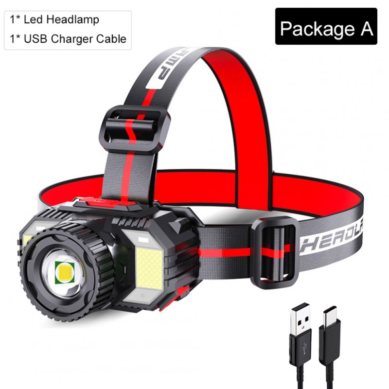 Led Headlamp Multifunctional Usb Rechargeable Zoom Sensor Strong Light Flashlight For Outdoor Camping Adventure T009 Yellow Light