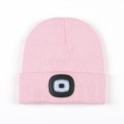 Led Light Knitted Hat With 3 Adjustable Brightness, USB Charging Port Warm Knit Beanie Hat, Round Top Rechargeable Headlamp Beanie For Men & Women, Teens light pink