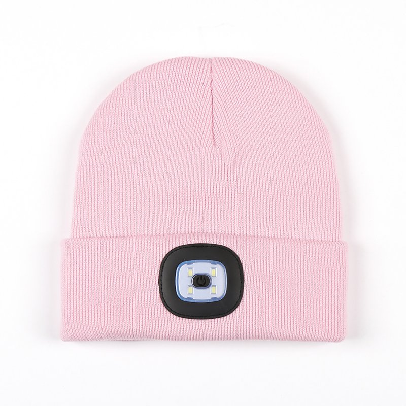 Led Light Knitted Hat With 3 Adjustable Brightness, USB Charging Port Warm Knit Beanie Hat, Round Top Rechargeable Headlamp Beanie For Men & Women, Teens light pink