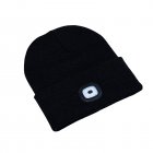 Led Light Knitted Hat With 3 Adjustable Brightness, USB Charging Port Warm Knit Beanie Hat, Round Top Rechargeable Headlamp Beanie For Men & Women, Teens black