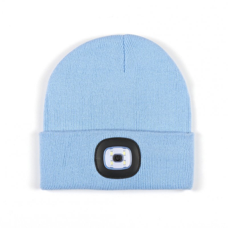 Led Light Knitted Hat With 3 Adjustable Brightness, USB Charging Port Warm Knit Beanie Hat, Round Top Rechargeable Headlamp Beanie For Men & Women, Teens sky blue