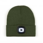 Led Light Knitted Hat With 3 Adjustable Brightness, USB Charging Port Warm Knit Beanie Hat, Round Top Rechargeable Headlamp Beanie For Men & Women, Teens ArmyGreen