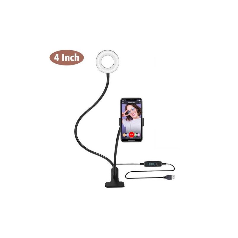 Led Light Ring for Selfie Lamp Ring Lamp Photography Lighting for Youtube Holder Camera Phone Clip Studio black_4 inches
