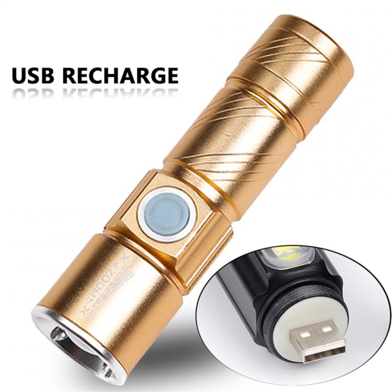 Led Mini Flashlight 3 Modes Portable Telescopic Zoomable Usb Rechargeable Torch
