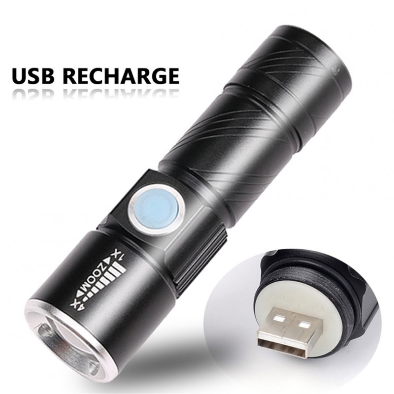 Led Mini Flashlight 3 Modes Portable Telescopic Zoomable Usb Rechargeable Torch