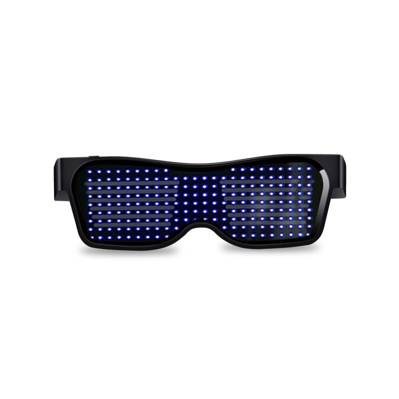 Led Party Glasses App Control Bluetooth Customized Languages Flashing USB Charge Luminous Eyewear Christmas Concert Light Toy  Black Frame Blu-ray