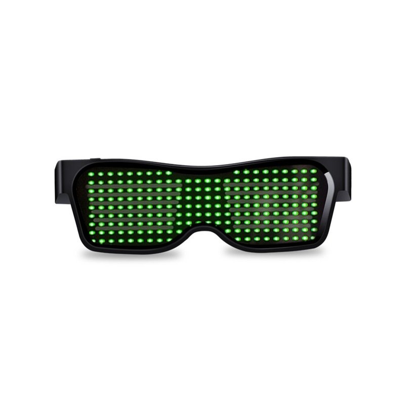 Led Party Glasses App Control Bluetooth Customized Languages Flashing USB Charge Luminous Eyewear Christmas Concert Light Toy  Black frame green light