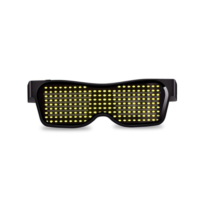 Led Party Glasses App Control Bluetooth Customized Languages Flashing USB Charge Luminous Eyewear Christmas Concert Light Toy  Black frame yellow light