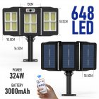 Led Solar Street Light 240/384/648/675led 3 Head Motion Sensor 270 Wide Angle 