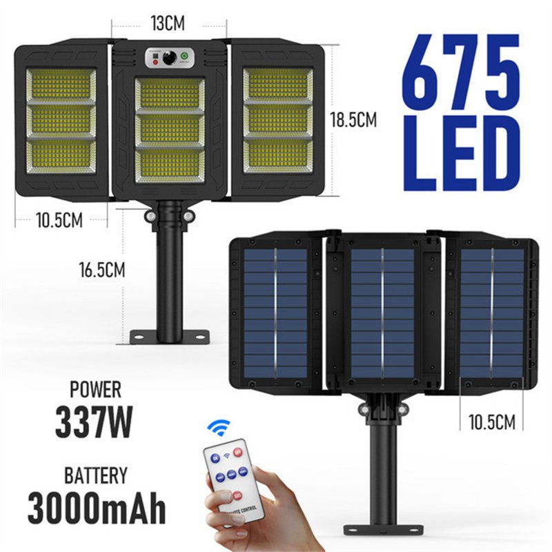 Led Solar Street Light 240/384/648/675led 3 Head Motion Sensor 270 Wide Angle 