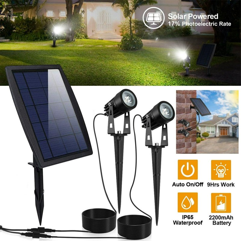 Led Twin Solar Spot Lights 1000lm IP65 Waterproof Super Bright Spotlight