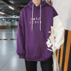Leisure Sweater with Cartoon Pattern Printed Loose Pullover Shirt for Man purple M