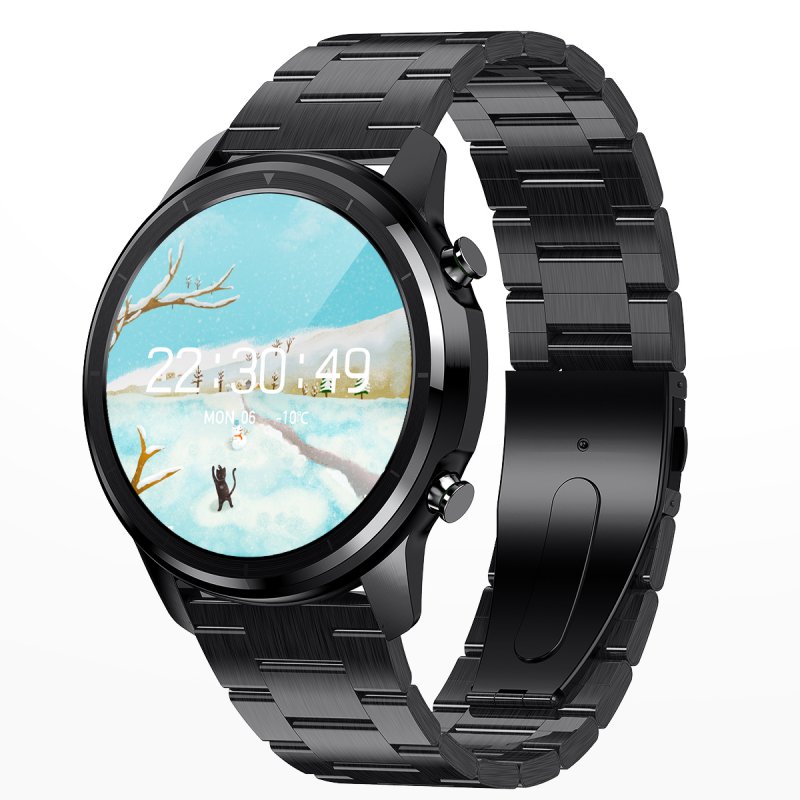 Original LEMFO LF26 Round Dial Smart Bracelet 150mAh IP67 Waterproof Bluetooth 5.0 1.3 inch Full HD IPS Screen Watch black_Black steel strap