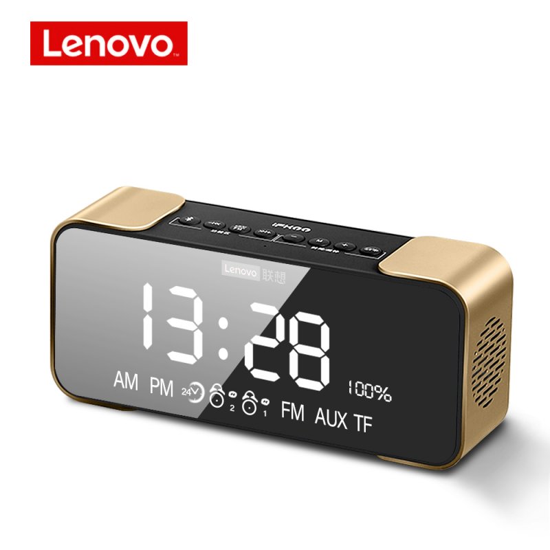 Original LENOVO L022 Portable Bluetooth Wireless Speaker Led Alarm Clock Tf Card Fm Wireless Loudspeaker Gold