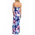 Liebeye Women Wrap Chest Casual Floral Dress Empire Waist Strapless Sleeveless Maxi Dress Long Skirt for Party Summer Beach Blue XL