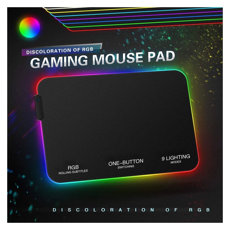 Lighting Mouse Pad Anti-slip RCB Colorful Gaming Mouse Mat 800*300*4MM/ 350*250*3MM black_350 * 250 * 3MM