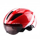 Lightweight Unisex Cycling Helmet with Detachable Magnetic Goggles Aerodynamic Helmet for Motorcycle Bike Riding  Red and white_L (58-62CM)