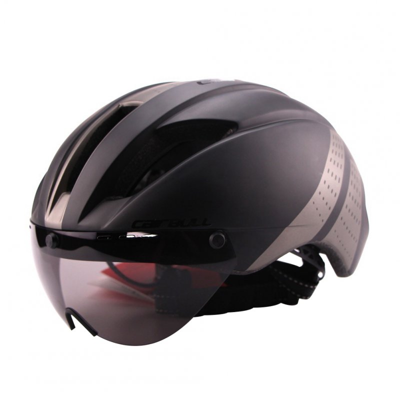Lightweight Unisex Cycling Helmet with Detachable Magnetic Goggles Aerodynamic Helmet for Motorcycle Bike Riding  Black gray_L (58-62CM)