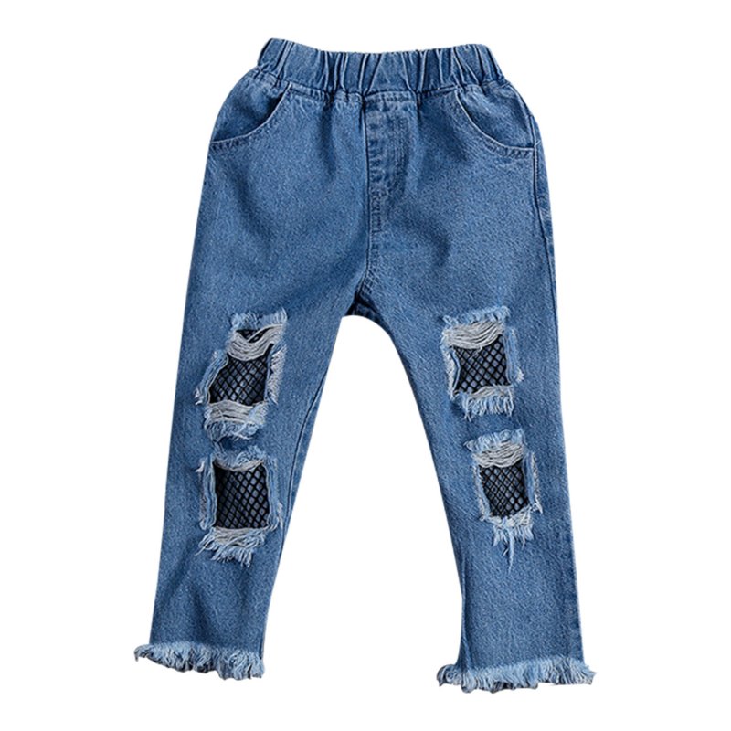 Wholesale Little Girls Fishnet Ripped Jeans Elastic Waist Kids Casual ...