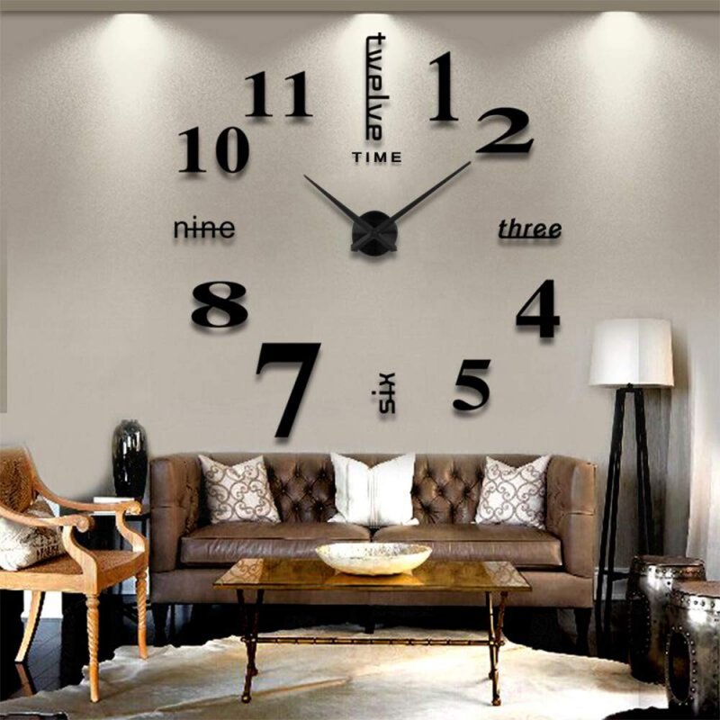 Living Room Large Mirror Clock Art Design 3D DIY EVA Hanging Wall Clock Black mirror