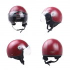 DOT Certification Helmet Leather Cover Scooter Vintage Helmet Coffee red <span style='color:#F7840C'>M</span>