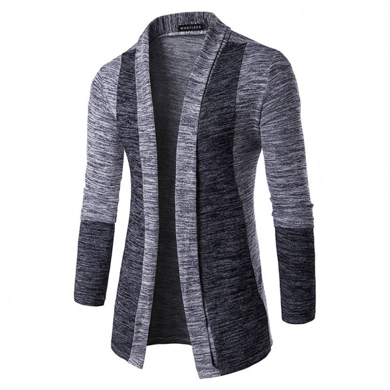 Long Sleeve Knitted Sweater Shawl Ruffle Collar Long Length Cape Coat Cardigan for Man light grey_L