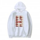 Long Sleeves Hoodie Loose Sweater Pullover with Unique Pattern Decor for Man and Woman White B M
