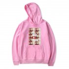 Long Sleeves Hoodie Loose Sweater Pullover with Unique Pattern Decor for Man and Woman Pink B 3XL