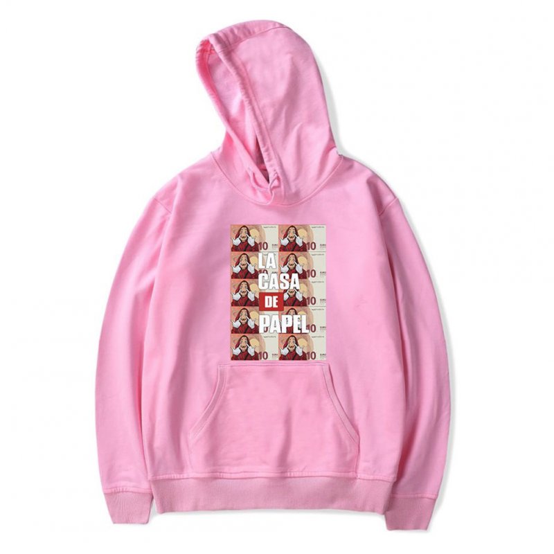 Long Sleeves Hoodie Loose Sweater Pullover with Unique Pattern Decor for Man and Woman Pink B_3XL