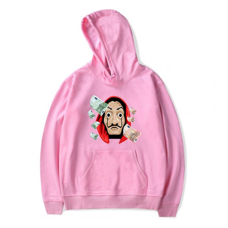 Long Sleeves Hoodie Loose Sweater Pullover with Unique Pattern Decor for Man and Woman Pink D_M