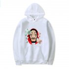 Long Sleeves Hoodie Loose Sweater Pullover with Unique Pattern Decor for Man and Woman White D 3XL