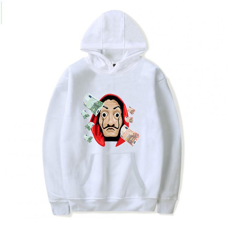 Long Sleeves Hoodie Loose Sweater Pullover with Unique Pattern Decor for Man and Woman White D_3XL
