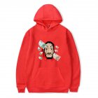 Long Sleeves Hoodie Loose Sweater Pullover with Unique Pattern Decor for Man and Woman Red D 2XL