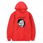 Long Sleeves Hoodie Loose Sweater Pullover with Unique Pattern Decor for Man and Woman Red E 3XL