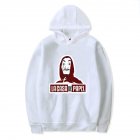 Long Sleeves Hoodie Loose Sweater Pullover with Unique Pattern Decor for Man and Woman White A 2XL