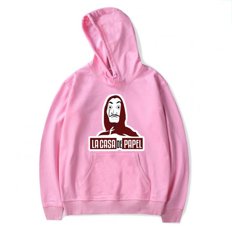 Long Sleeves Hoodie Loose Sweater Pullover with Unique Pattern Decor for Man and Woman Pink A_XL