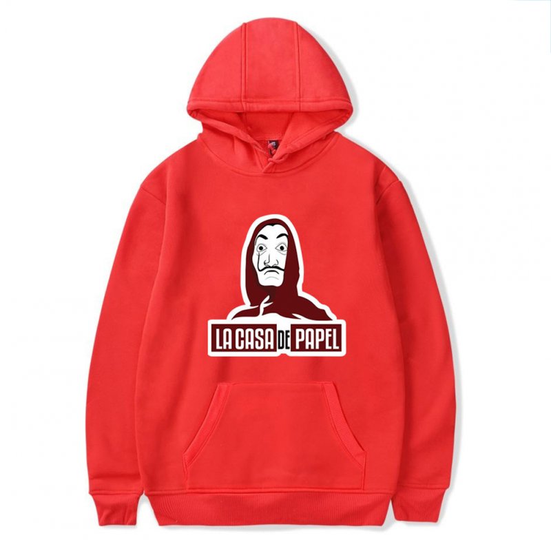 Long Sleeves Hoodie Loose Sweater Pullover with Unique Pattern Decor for Man and Woman Red A_L