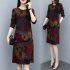 Long Sleeves and Round Neck Dress with Floral Printed Casual Loose Dress for Woman Wine red lotus M