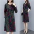 Long Sleeves and Round Neck Dress with Floral Printed Casual Loose Dress for Woman Wine red lotus XL