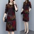 Long Sleeves and Round Neck Dress with Floral Printed Casual Loose Dress for Woman Wine red lotus XXXL