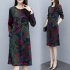 Long Sleeves and Round Neck Dress with Floral Printed Casual Loose Dress for Woman Green elephant flower XXXL